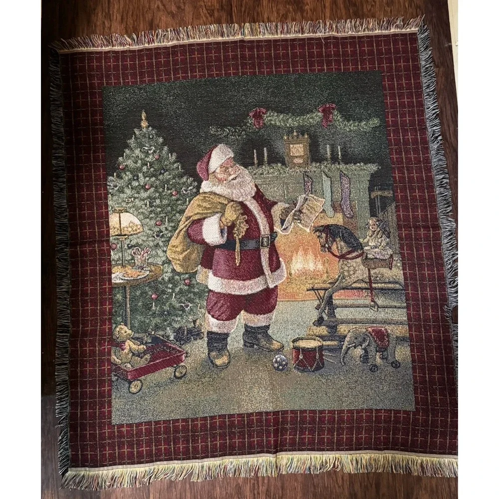 Mohawk Home Tapestry Throw Blanket Christmas Santa Claus 100% Acrylic Made In US